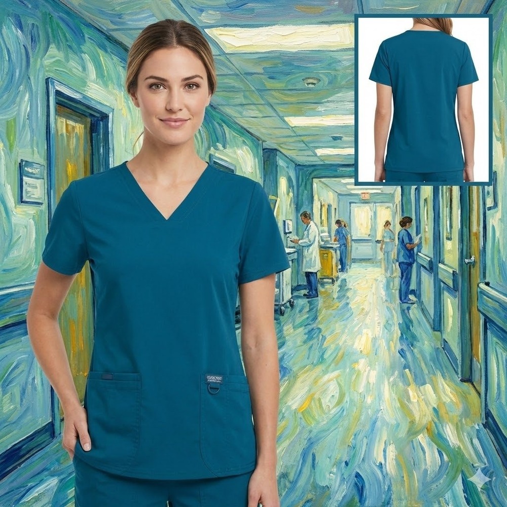Cherokee Workwear Revolution Womens XS Teal V-Neck Scrub Top WW610 Stretch